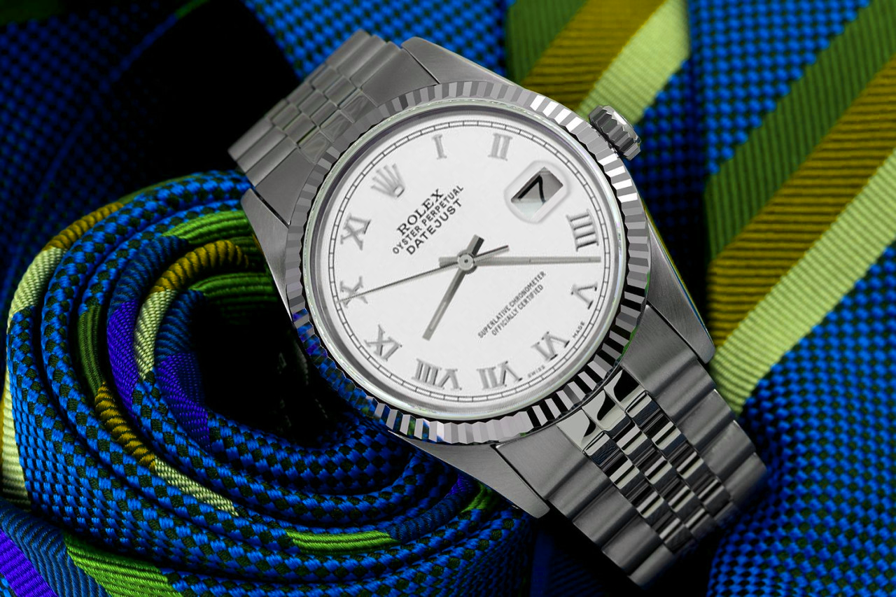 Rolex Oyster Perpetual 36mm Datejust White Roman Dial Classic Stainless Steel Jubilee Watch