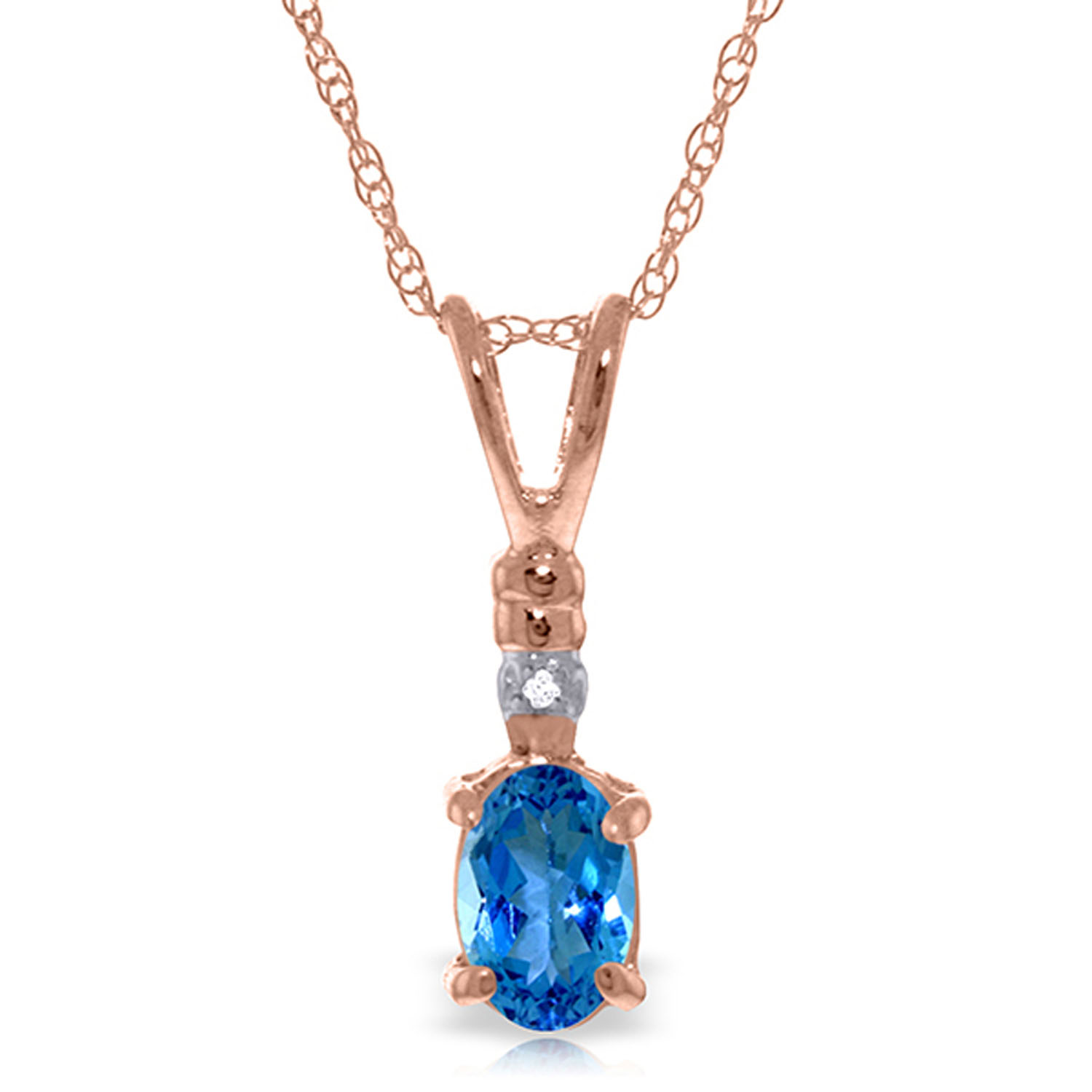 14K Solid Rose Gold Necklace with Natural Diamond  Blue Topaz