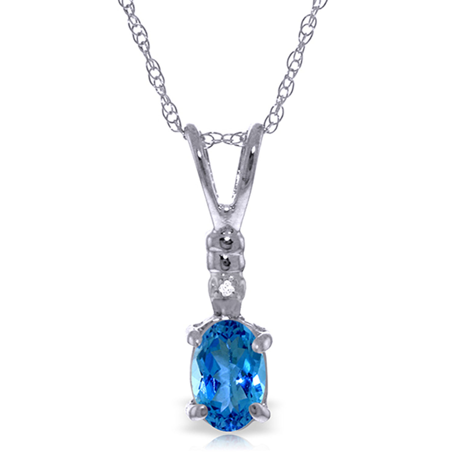 0.46 CTW 14K Solid White Gold Ball In Court Blue Topaz Diamond Necklace
