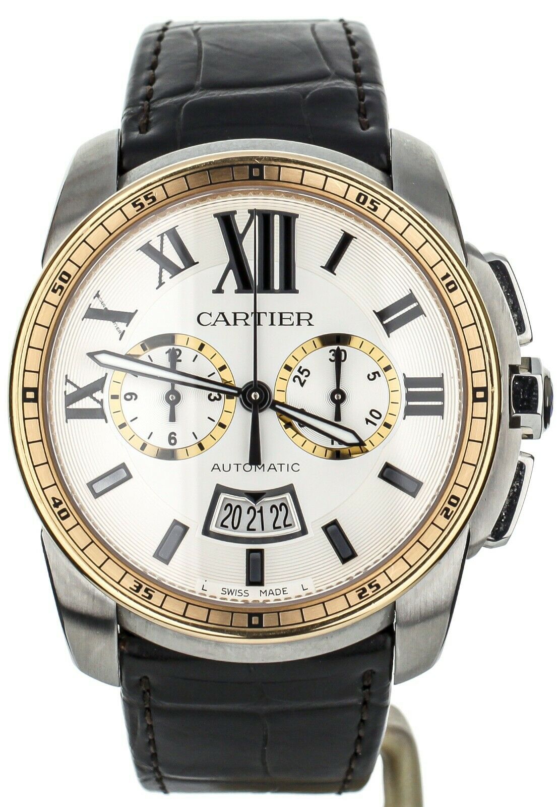 Calibre de Cartier Chronograph Rose Gold Bezel 42mm W7100043 Full Set