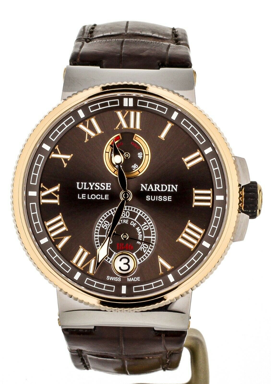 Ulysse Nardin Marine Chronometer Rose Gold bezel Brown Dial 1185-126 43mm