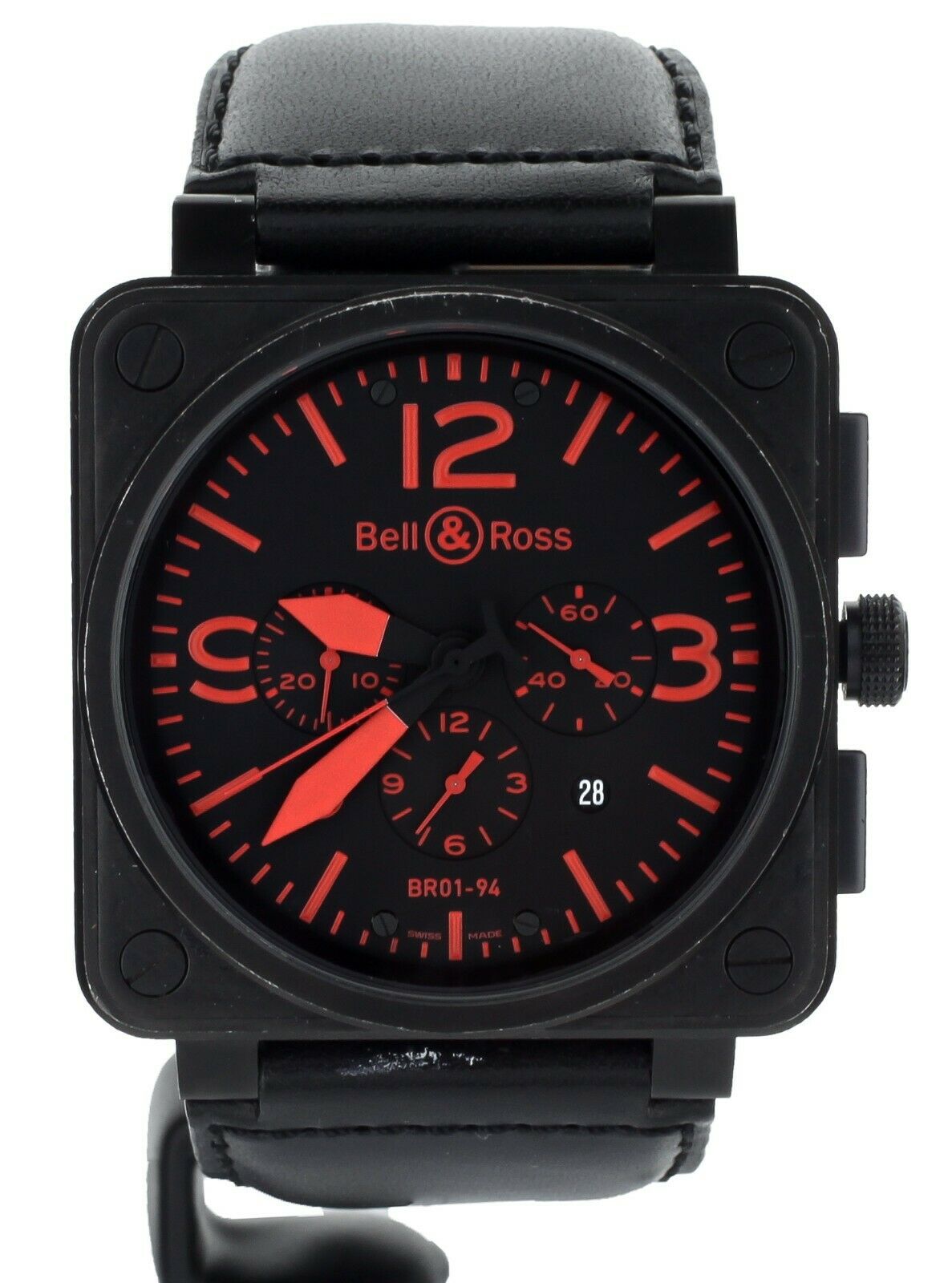 Bell and Ross BR01 Carbon Red Numbers PVD Stainless Steel BR 01-94-sRed Full Set
