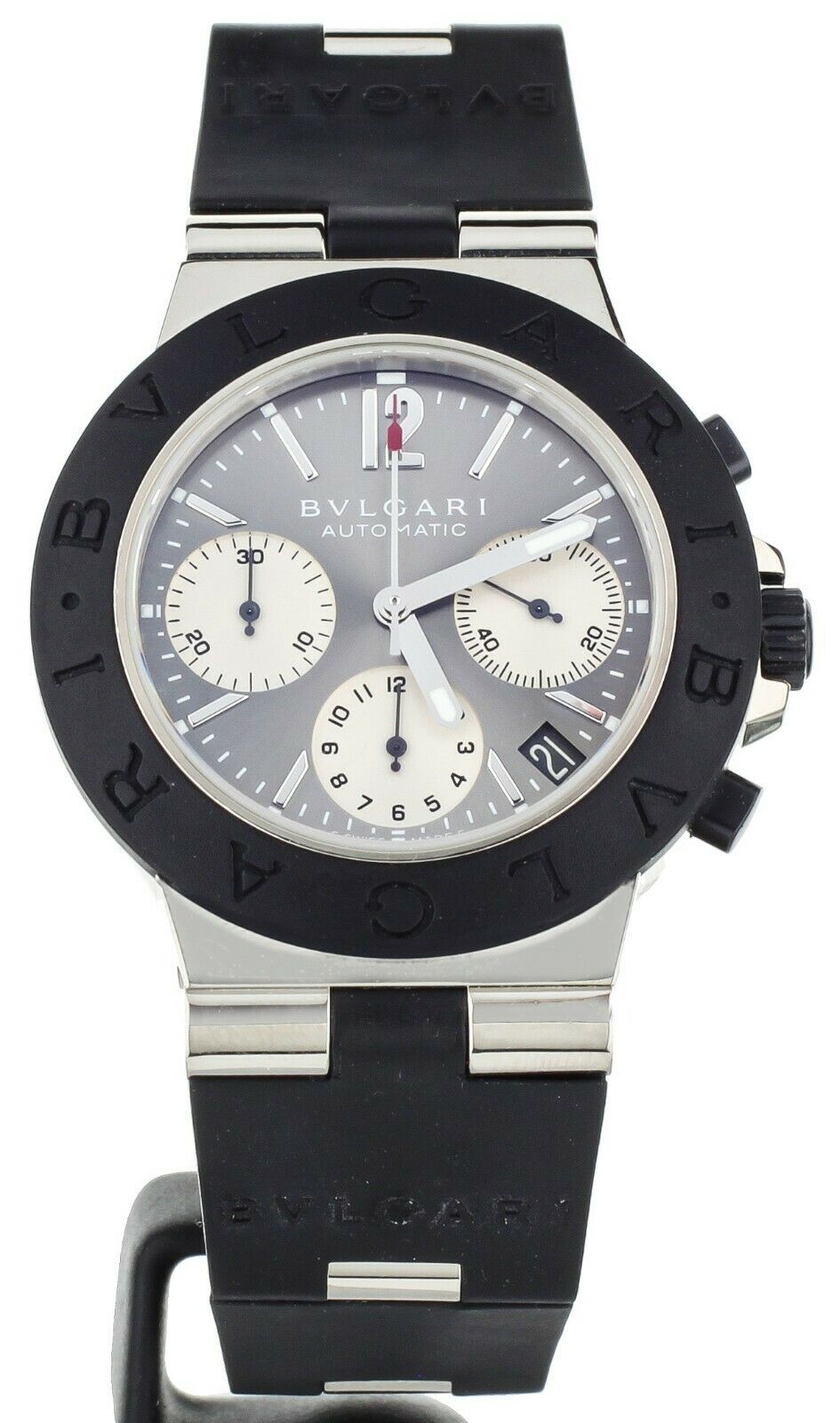 BULGARI DIAGONO CHRONOGRAPH 38MM WHITE GOLD RUBBER STRAP GRAY DIAL REF: ACW38G