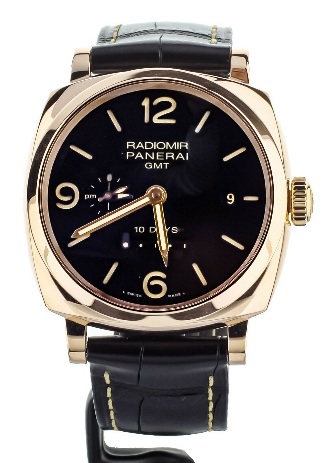 PANERAI RADIOMIR 1940 10 DAY GMT ORO ROSSO 45MM SLATE DIAL FULL SET REF PAM 625