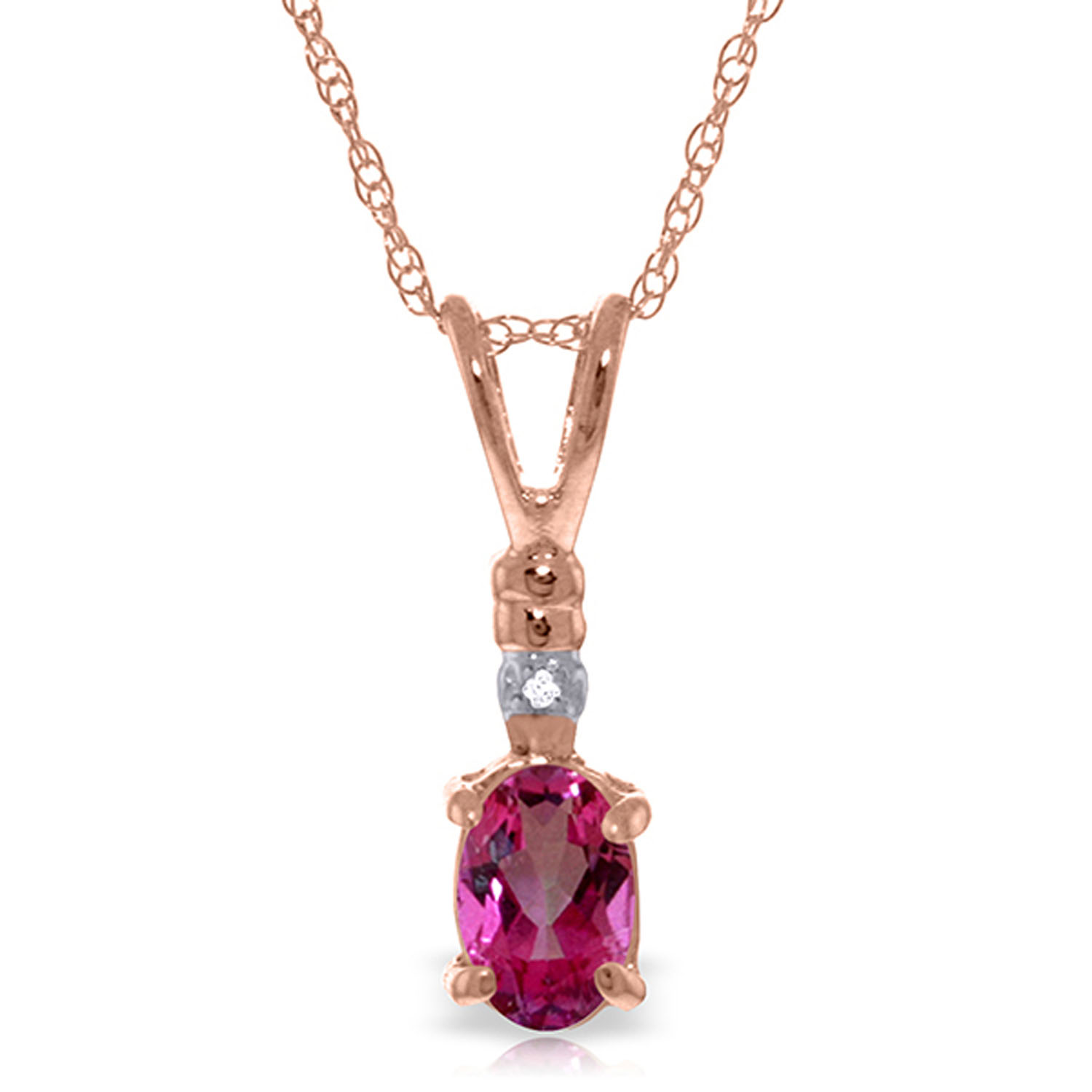 14K Solid Rose Gold Necklace with Natural Diamond  Pink Topaz
