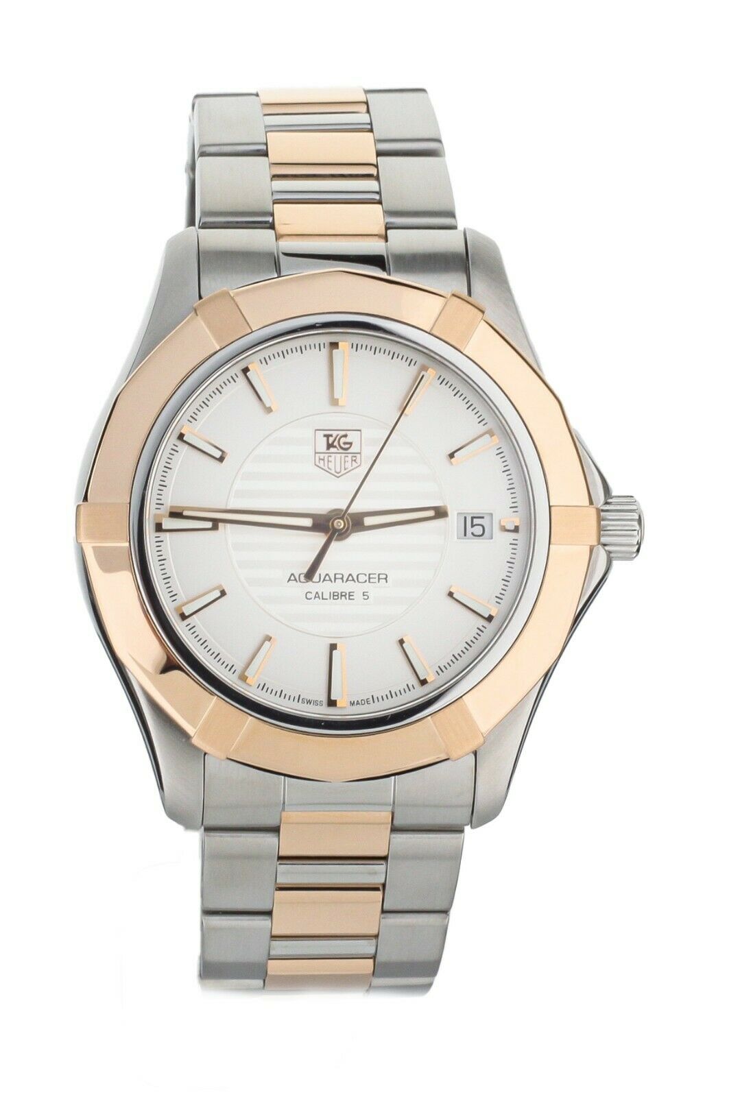 TAG HEUER AQUARACER DATE STAINLESS STEEL ROSE GOLD ON BRACELET 39MM WAP2150
