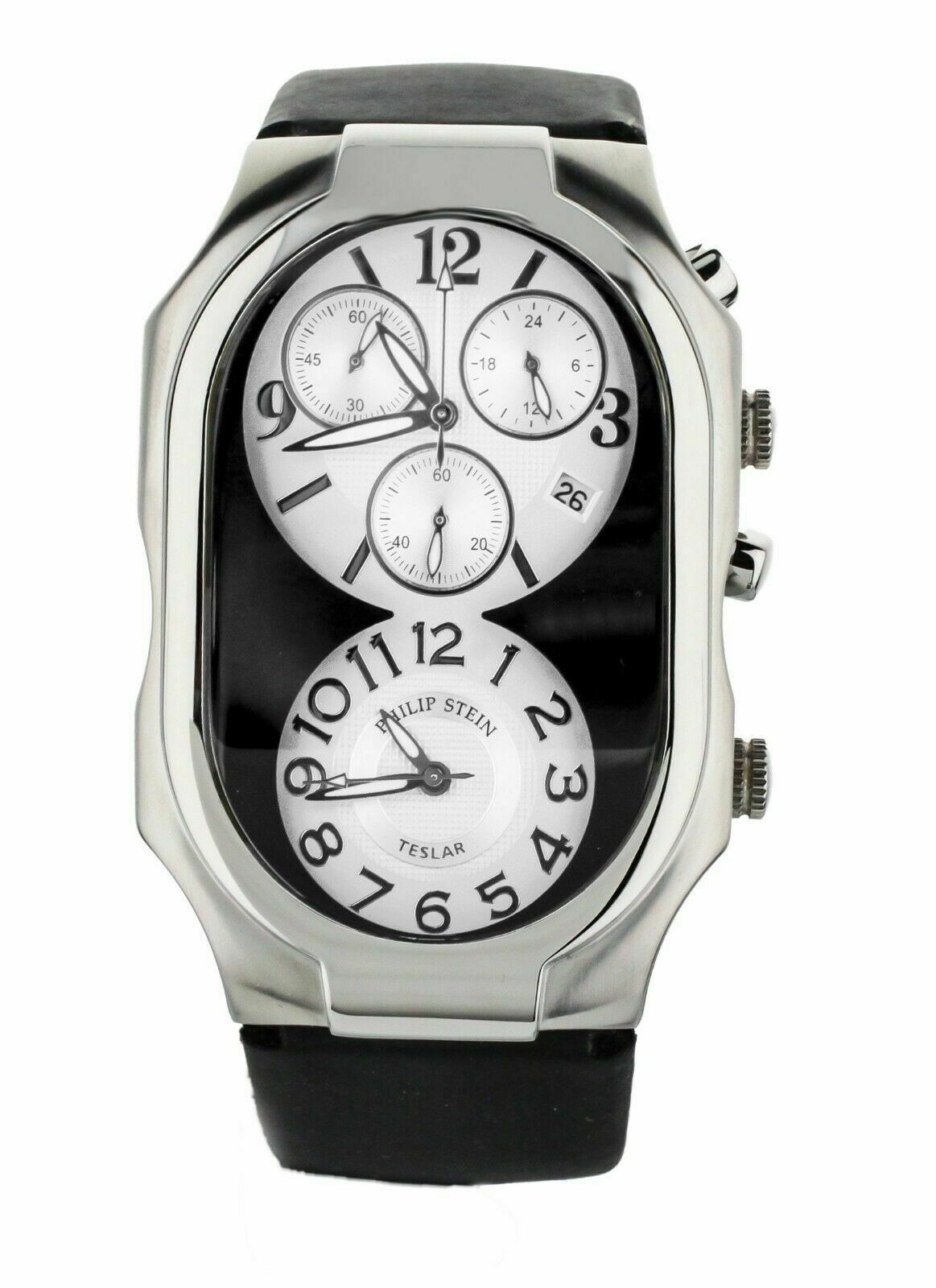 PHILIP STEIN TESLAR CHRONOGRAPH STAINLESS STEEL RUBBER STRAP 57X37MM