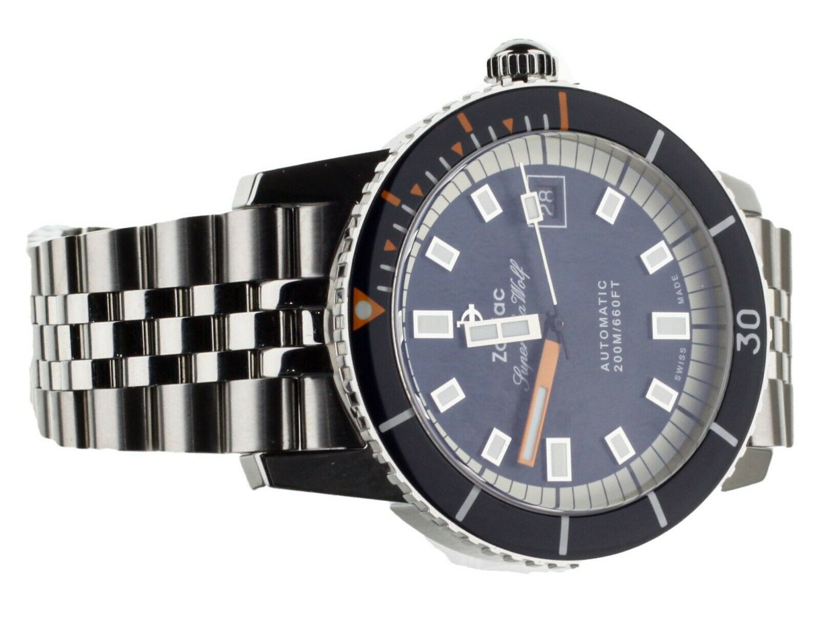 d*7様 Zodiac 40mm Z09266 ZODIAC SUPER SEA WOLF STAINLESS STEEL BLUE DIAL ON BRACELET 40MM