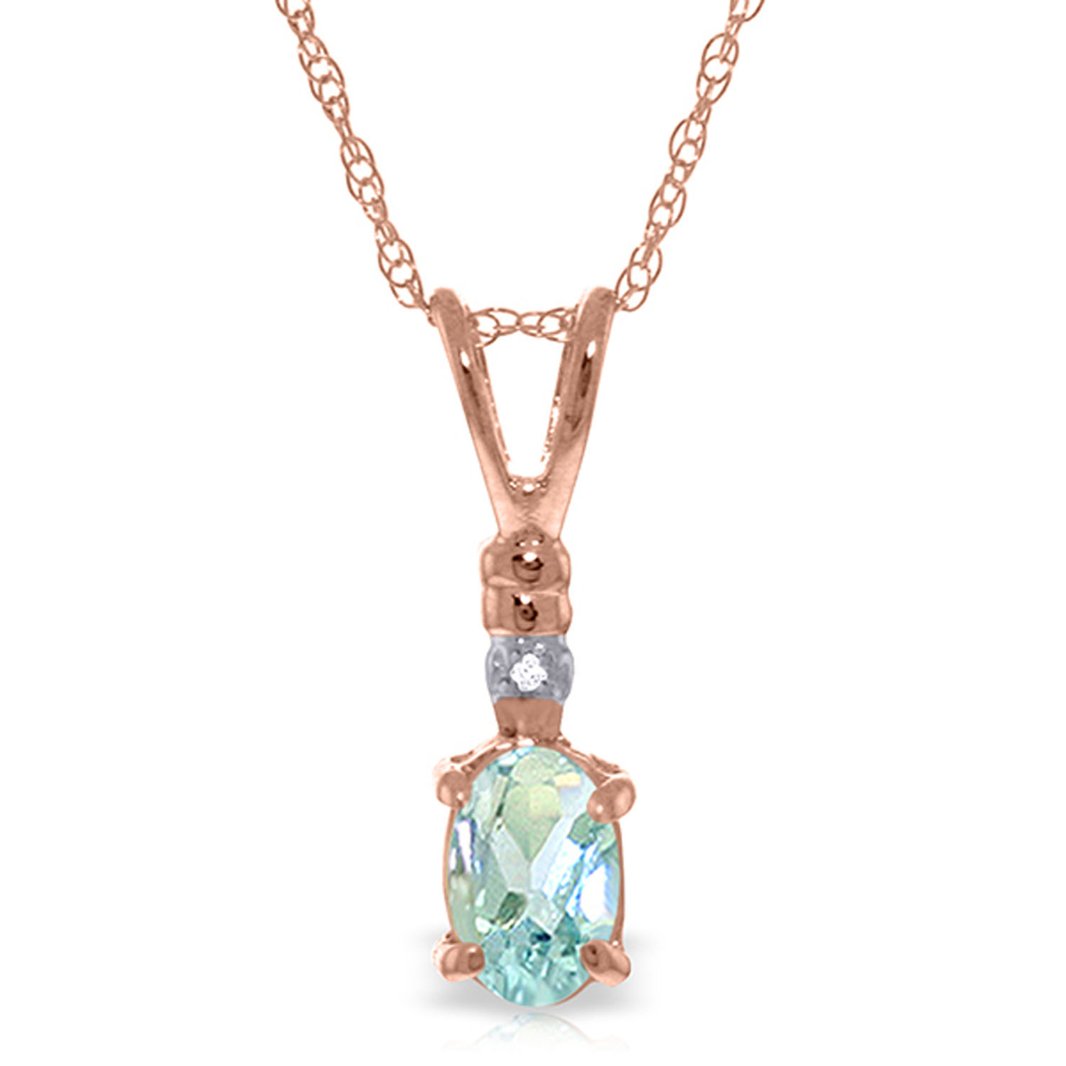 14K Solid Rose Gold Necklace with Natural Diamond  Aquamarine