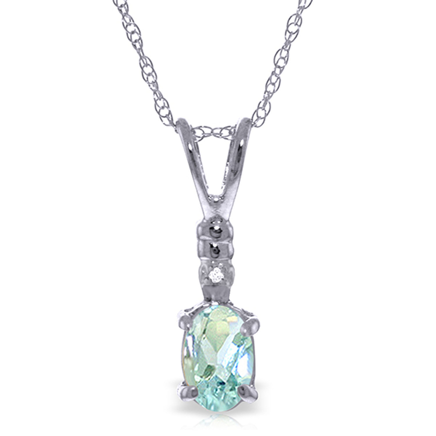 0.46 CTW 14K Solid White Gold Another Victory Aquamarine Diamond Necklace