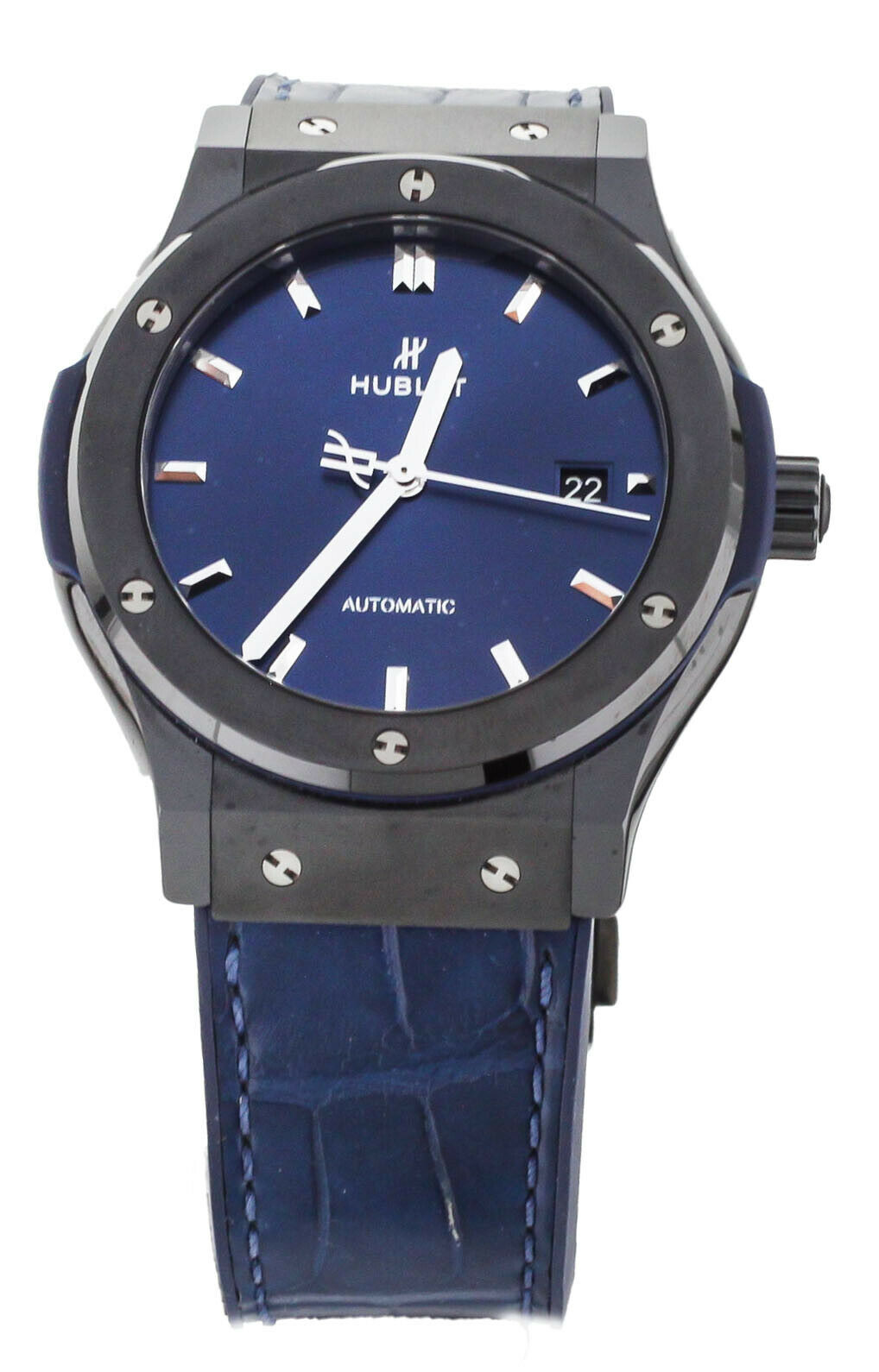 Hublot Classic Fusion Blue Dial Ceramic on Leather 42mm 542.CH.7170.LR Full Set