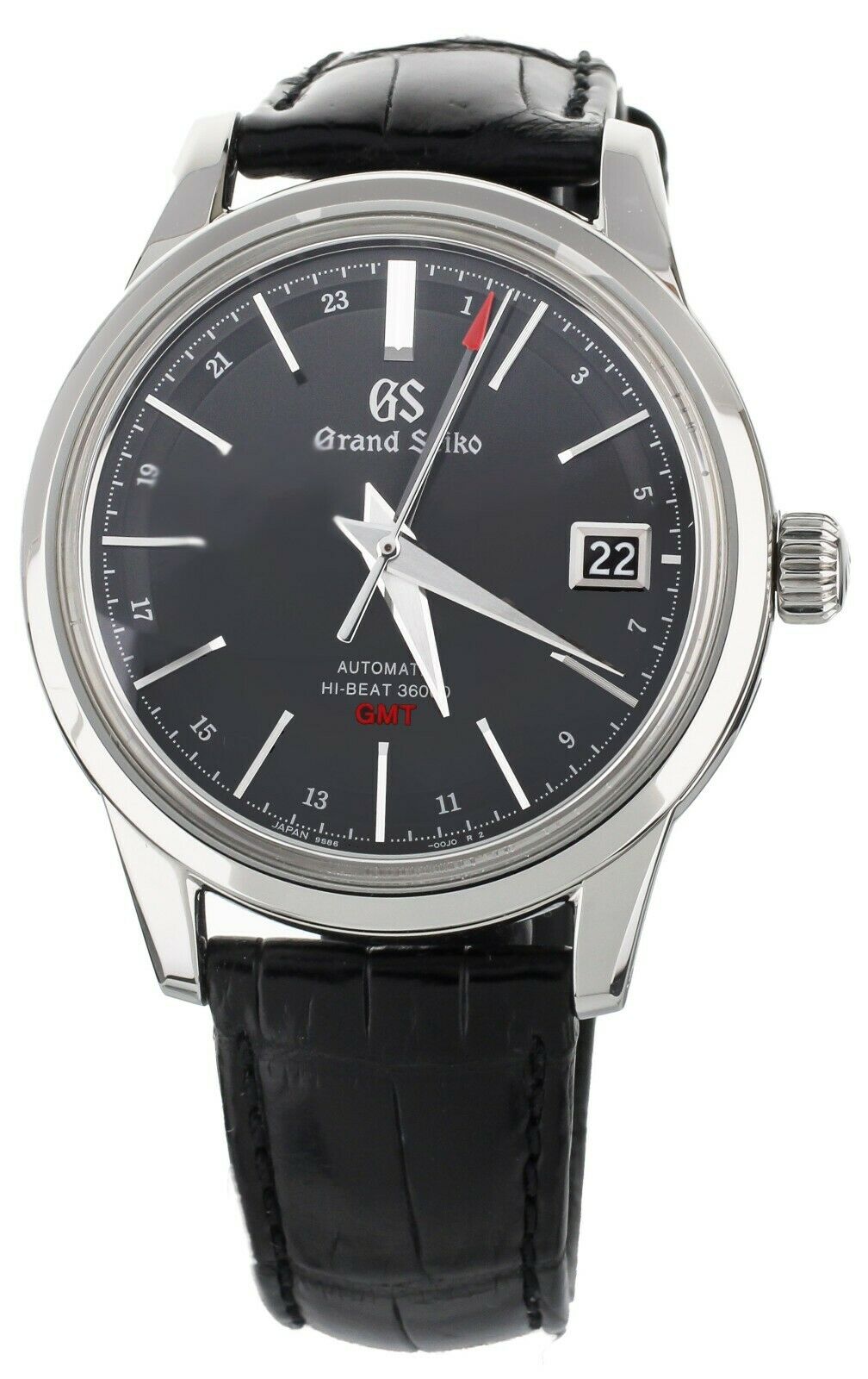 GRAND SEIKO ELEGANCY HI BEAT GMT BLACK DIAL ALLIGATOR STRAP 39.5MM SBGJ219