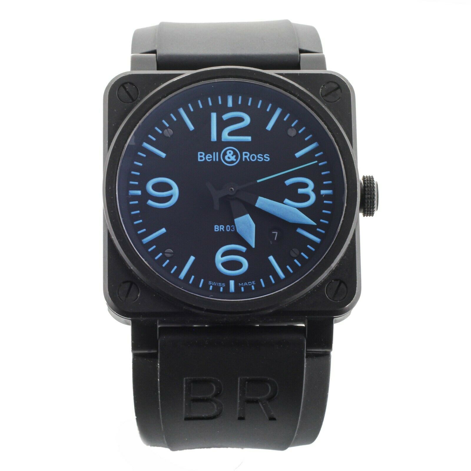 Bell  Ross Br03-92 Black Dial Blue Numbers PVD Stainless Steel 42mm Full Set