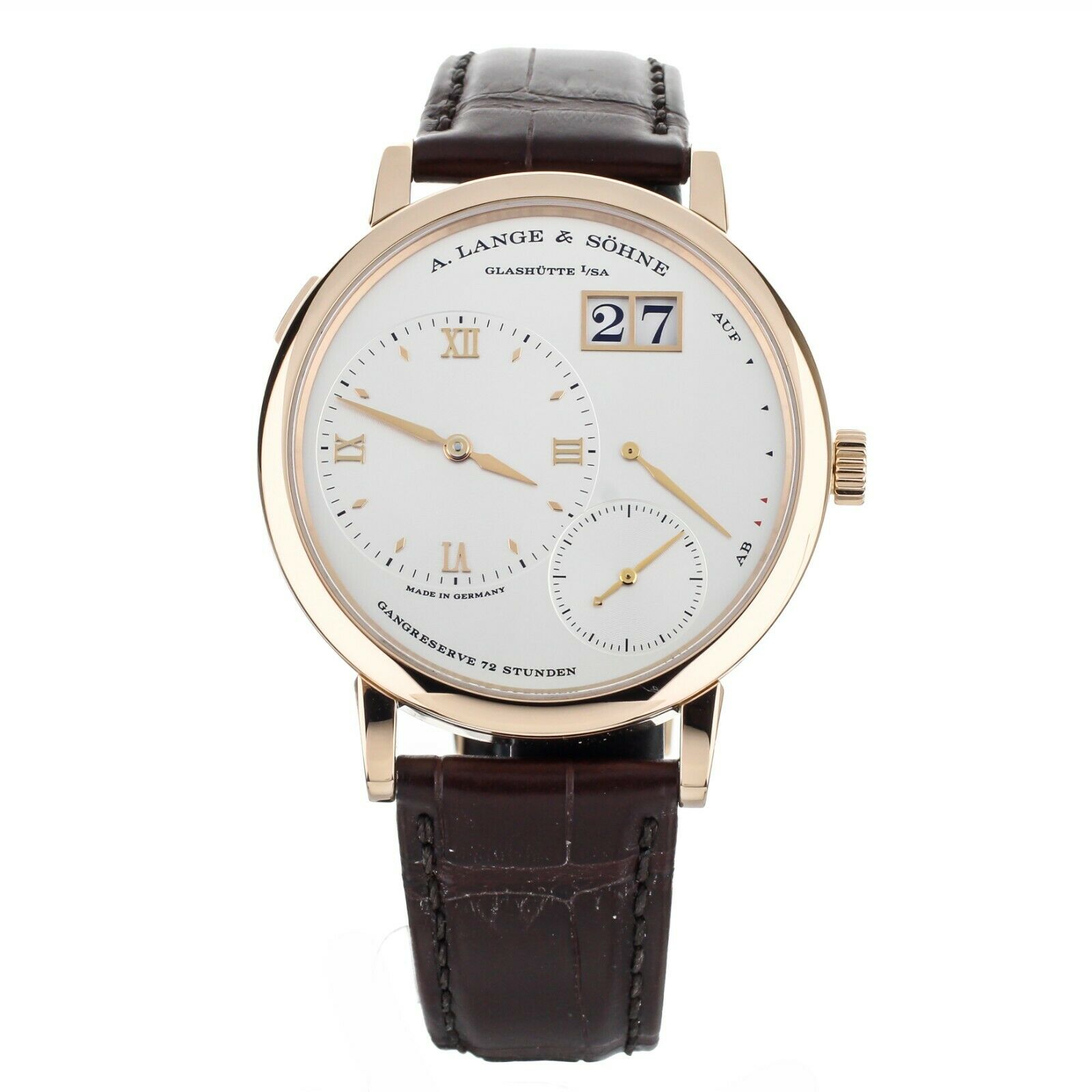 A. Lange  Sohne Grand Lange 1  Rose Gold Silver Dial on Alligator 41mm 117.032