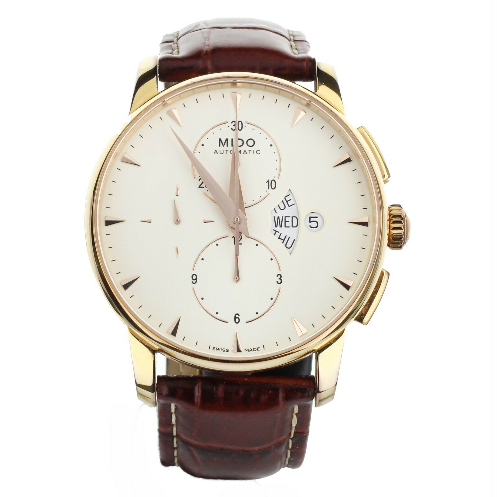 Mido Baroncelli Chronograph Day Date Automatic Yellow Gold Plated 43mm