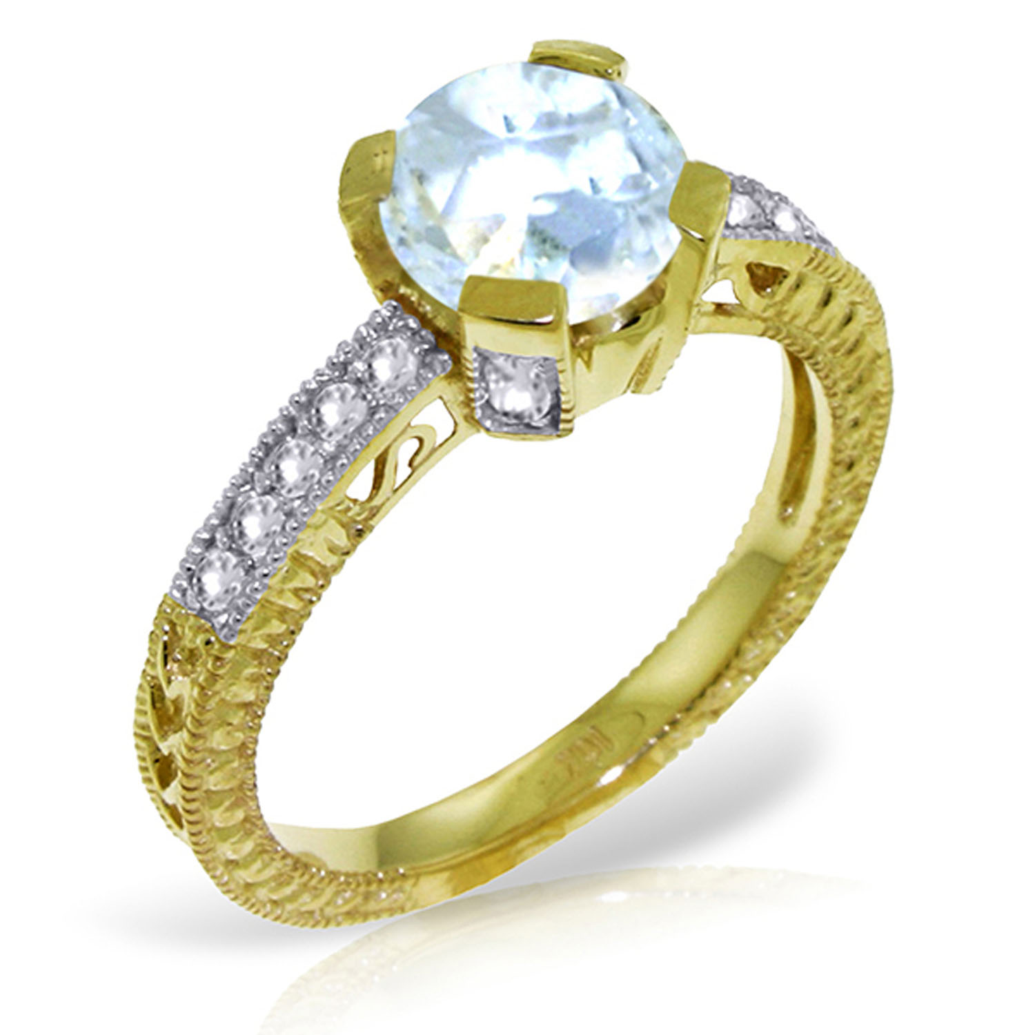 1.8 CTW 14K Solid Gold Fleshless Chant Aquamarine Diamond Ring