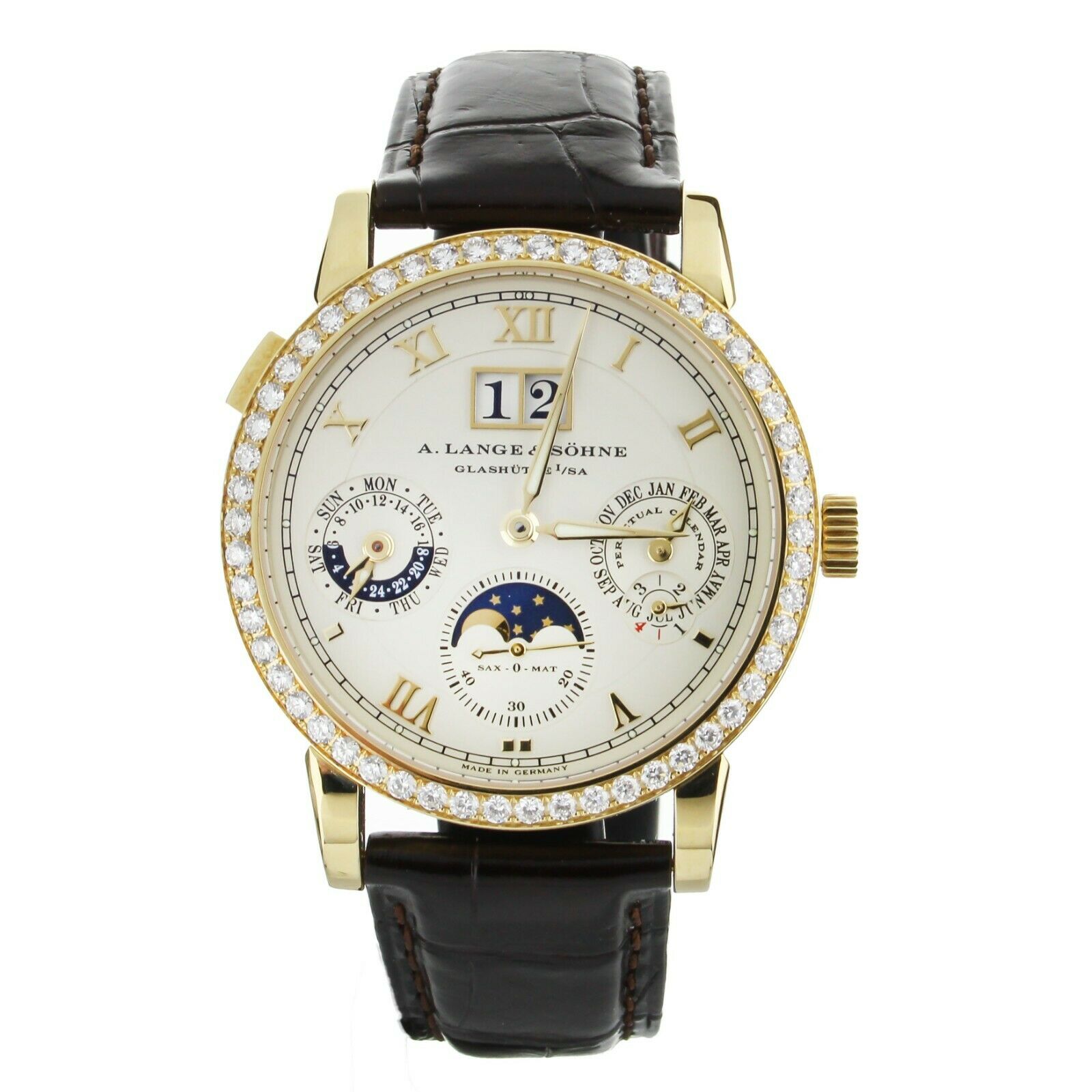 A. Lange  Sohne Langematik Perpetual Yellow Gold Diamond Bezel 820.021 Full Set