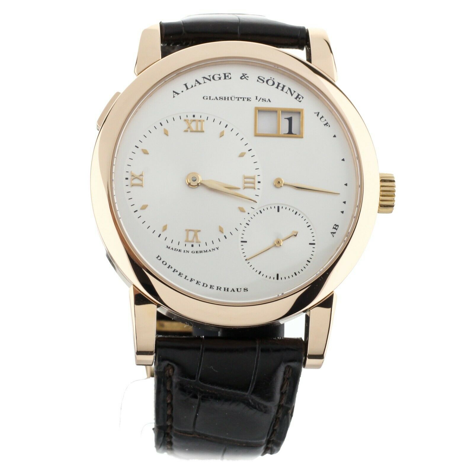 A. Lange  Sohne Lange 1 Rose Gold Silver Dial on Alligator 38.5mm 191.032