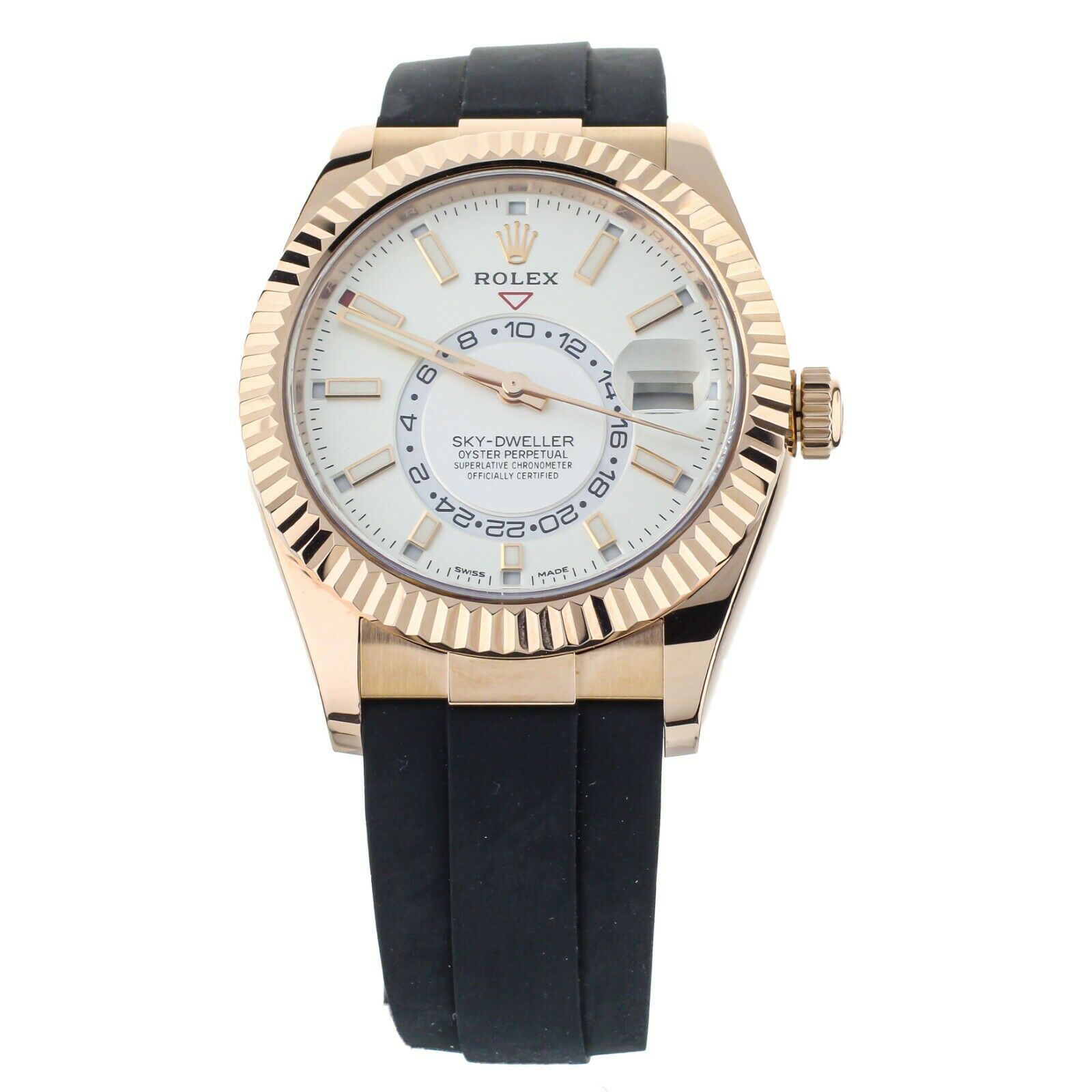 Rolex Sky-Dweller Rose Gold White Dial on Oysterflex Strap 42mm 326235 Full Set