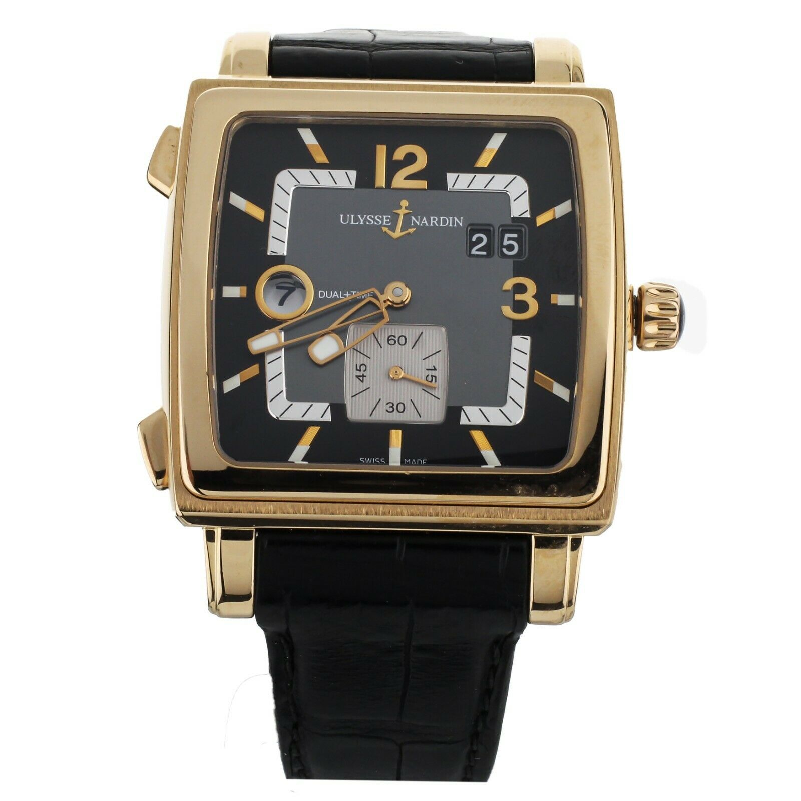 Ulysse Nardin Quadratto Dual Time Rose Gold Alligator Strap 42mm 246-92 Full Set