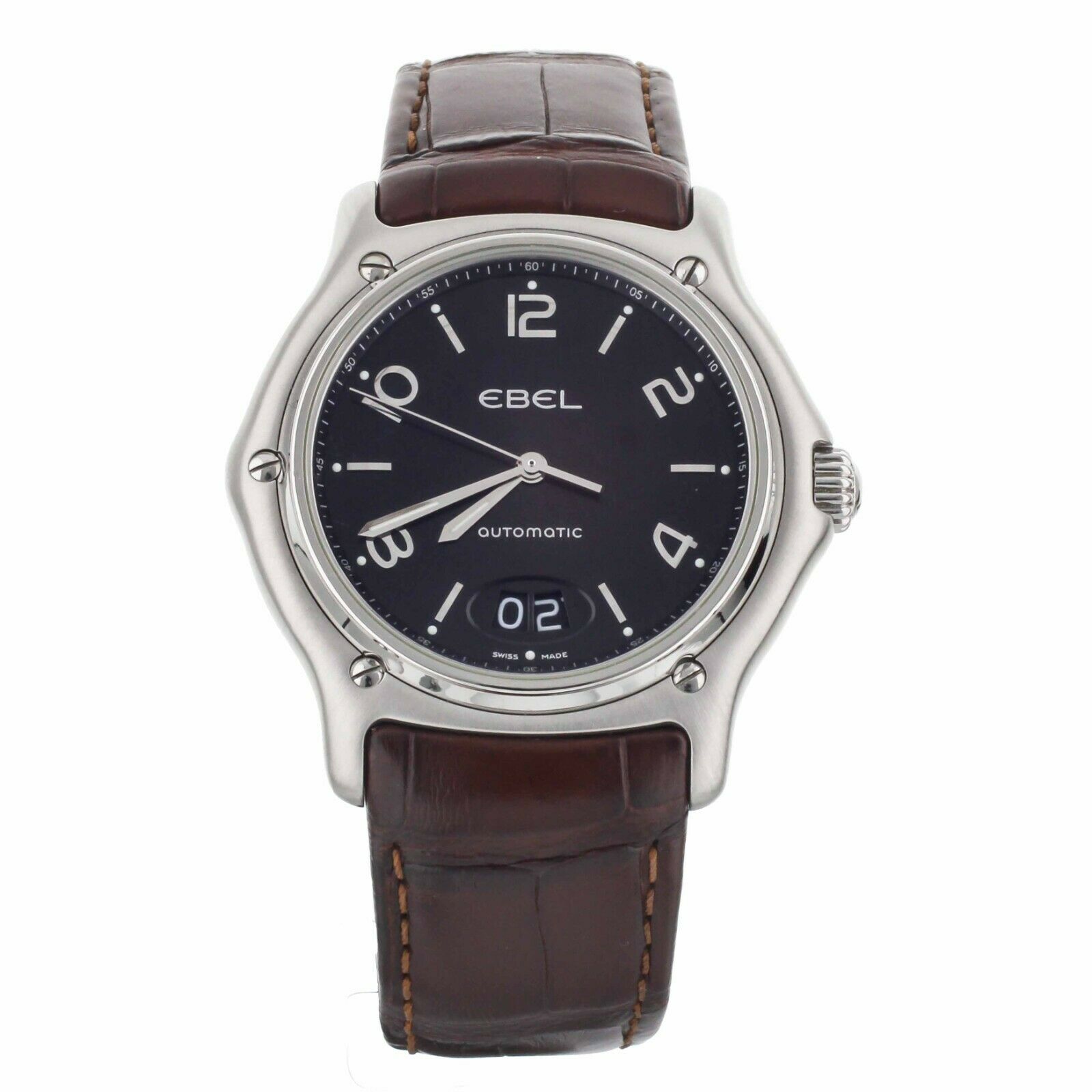 Ebel 1911 Big Date Stainless Steel Black Dial Brown Alligator 38mm
