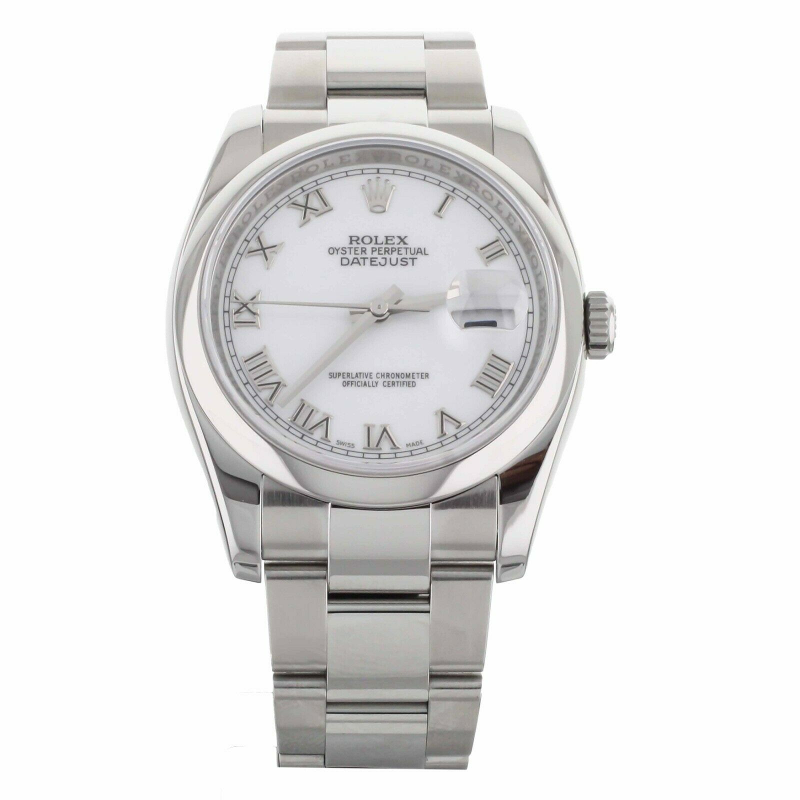 Rolex Datejust Stainless Steel Smooth Bezel White Roman 36mm  Full Set