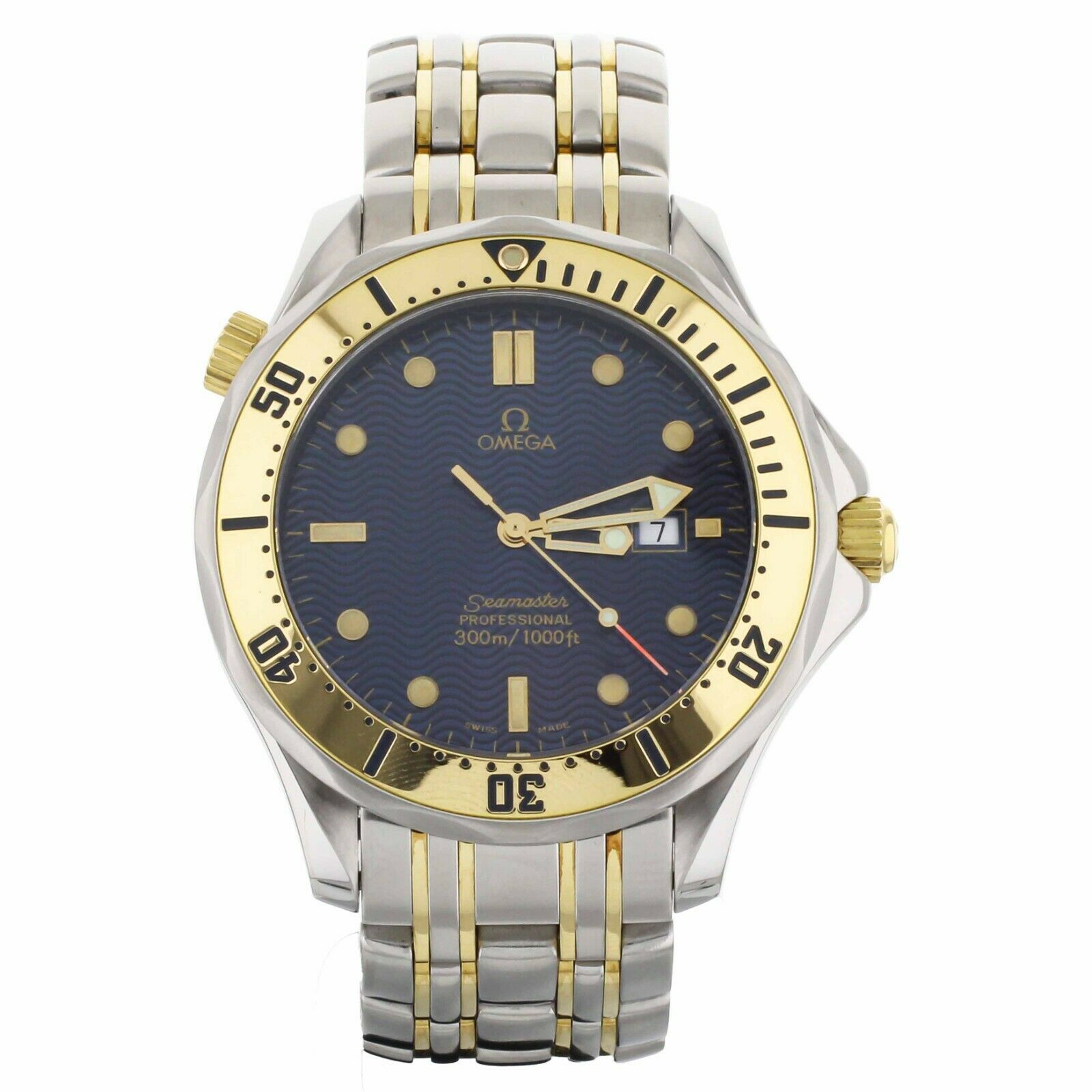 Omega Seamaster 300m Stainless Steel Yellow Gold Blue Dial Quartz 43mm