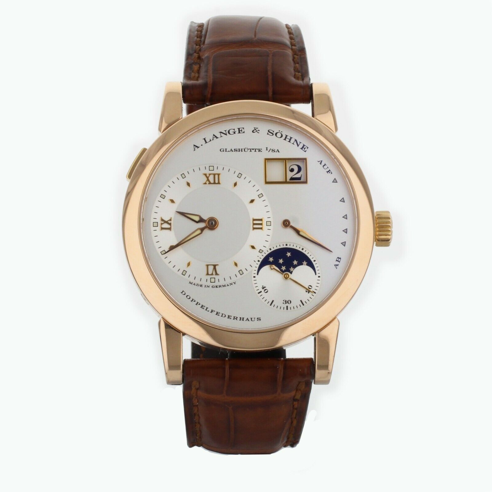 A.Lange  Sohne Lange 1 Moon Phase Rose Gold Alligator Manual 38.5mm