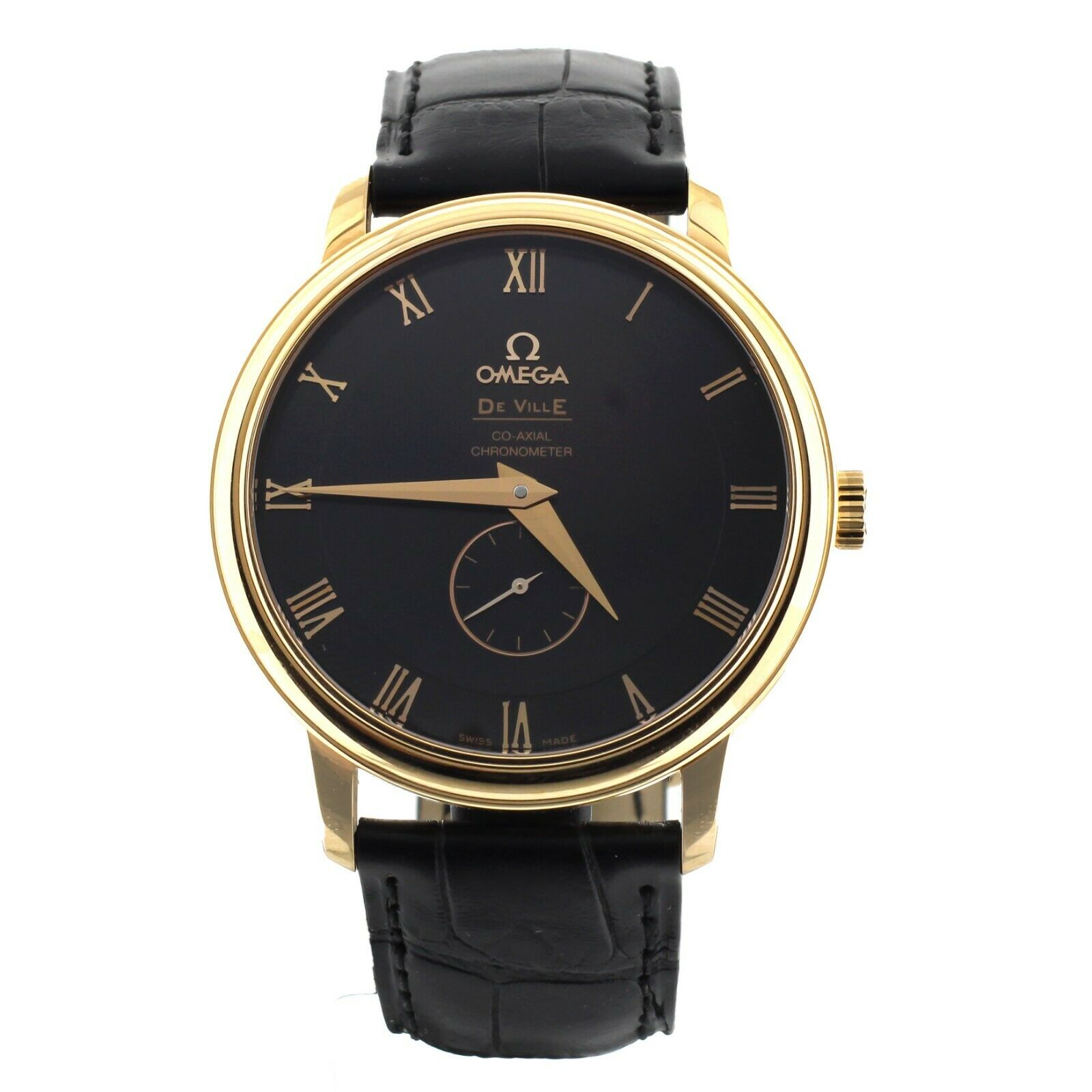 Omega DeVille Prestige Rose Gold Black Dial Alligator 39mm