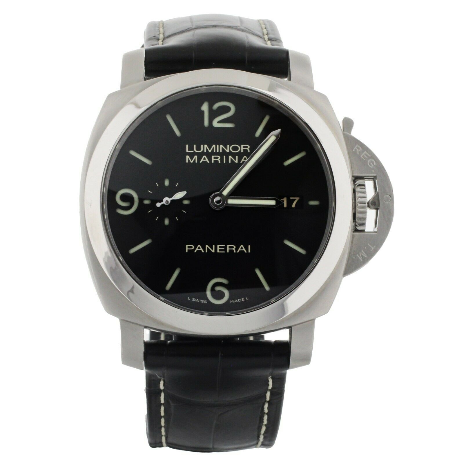 Panerai Luminor 1950 Stainless Steel Black Dial Alligator 44mm PAM312 Full Set