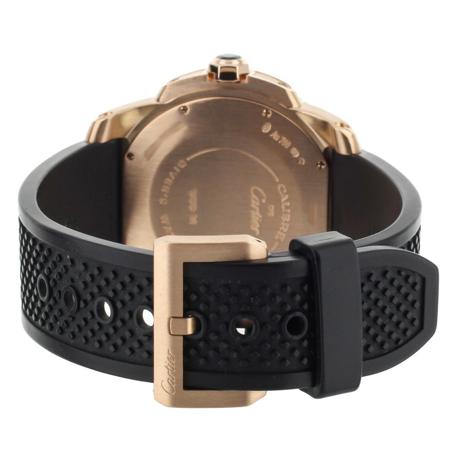 Cartier Calibre Diver Rose Gold Rubber Strap Black Dial ADLC Bezel