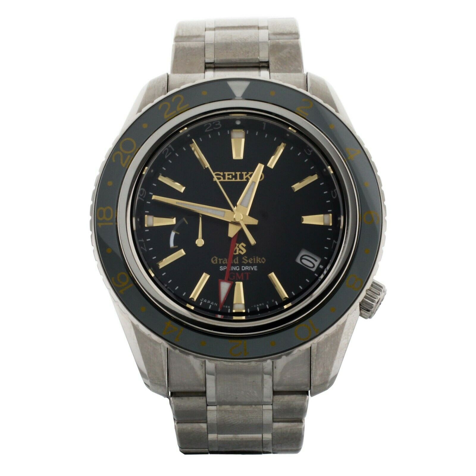 Grand Seiko Spring Drive GMT Titanium Bracelet Black Dial 43mm SBGE015 Full Set