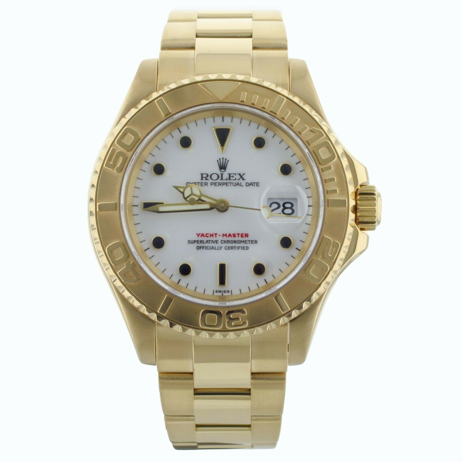 Rolex Yacht-Master Yellow Gold White Onyx Dial on Bracelet 40mm 166288 Full Set