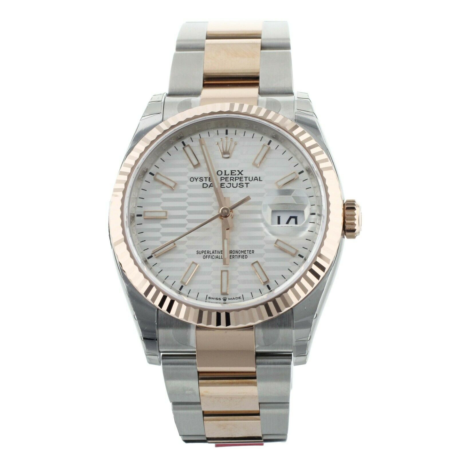 Rolex Datejust Stainless Steel Rose Gold Motif Silver Dial Bracelet 36mm