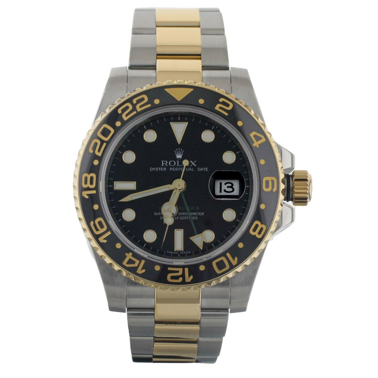 Rolex GMT Master II Stainless Steel Yellow Gold Black Dial 40mm 116713 Full Set