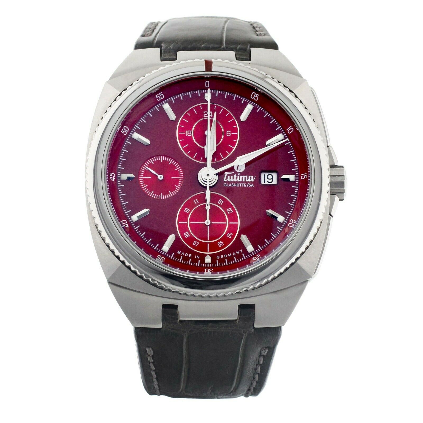 Tutima Saxon One Chronograph Racing Red Steel Alligator 43mm 6420-07 Full set