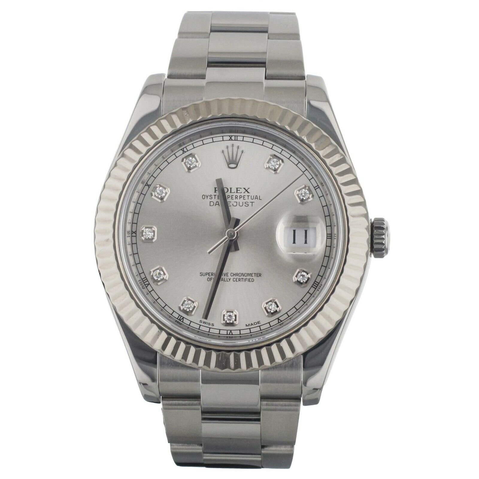 Rolex Datejust 41 Stainless Steel Factory Silver Diamond Dial 41MM 116334