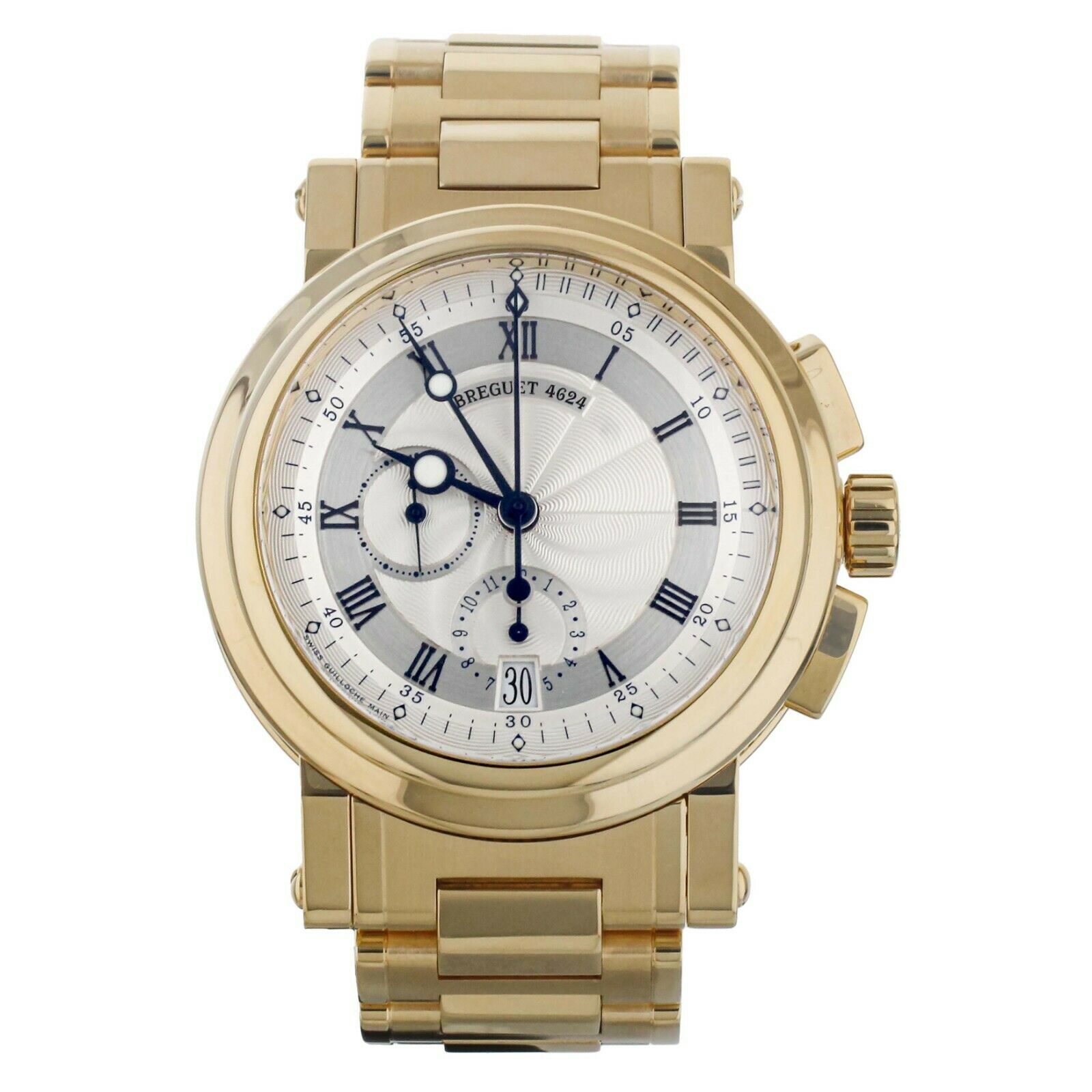 Breguet Marine Chronograph Yellow Gold Silver Dial on Bracelet Full Set