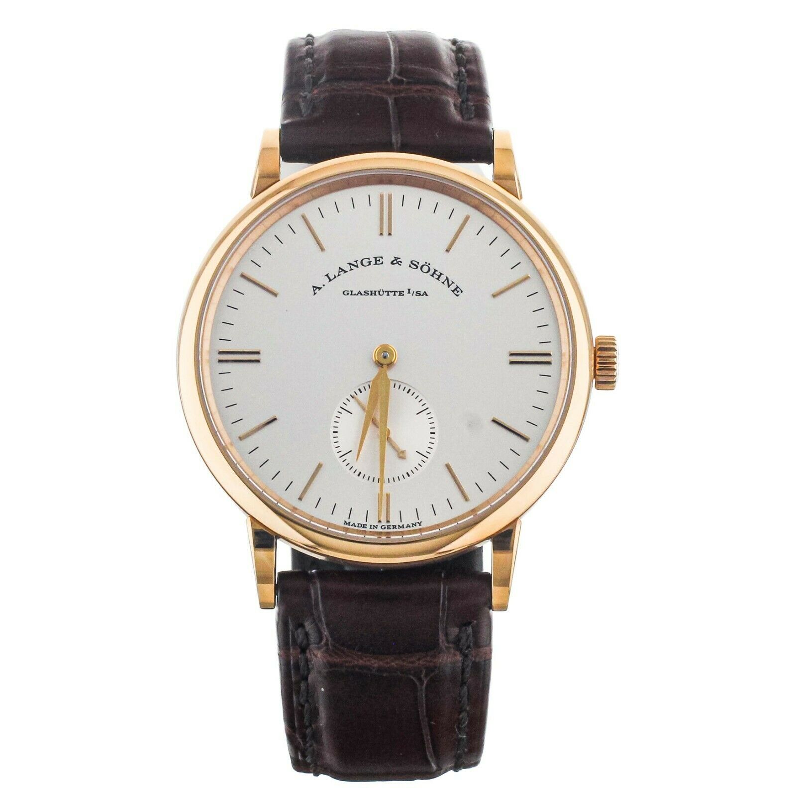 A. Lange & Sohne Saxonia Rose Gold Silver Alligator 35mm New Old Stock