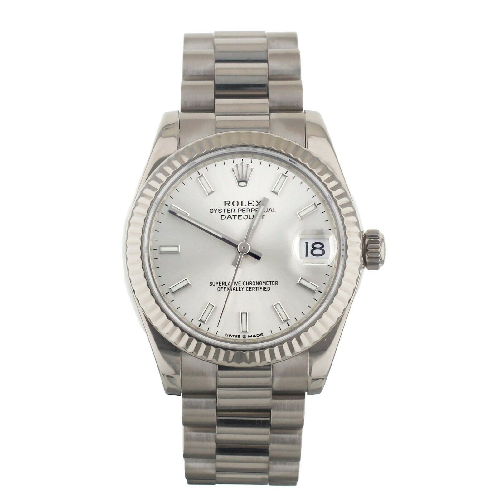 Rolex Datejust White Gold Silver Dial on President Bracelet 31mm