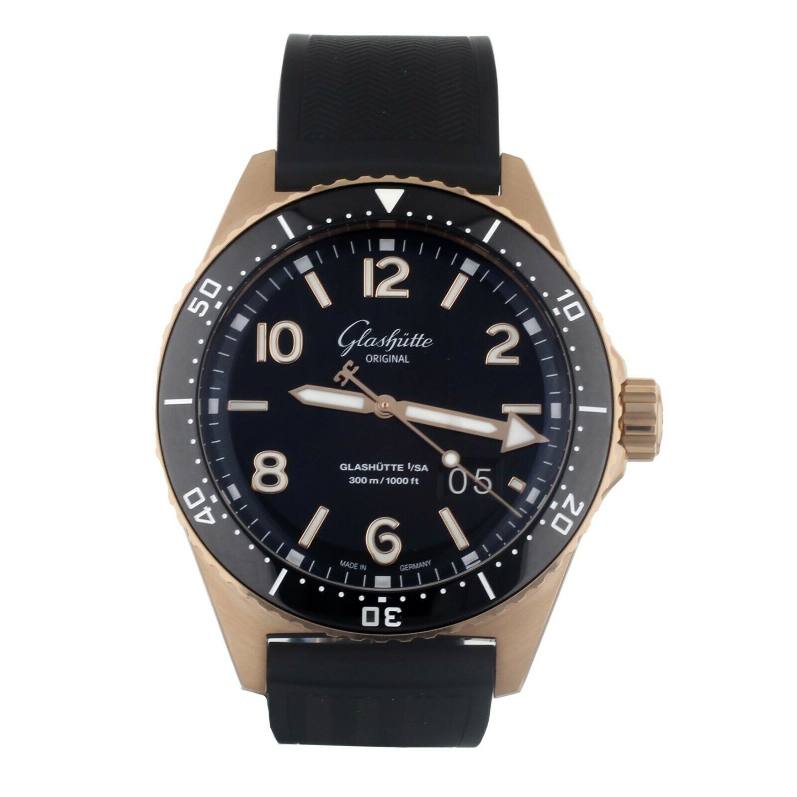 Glashutte SeaQ Panorama Black Rose Gold Rubber Strap 43MM  Full Set