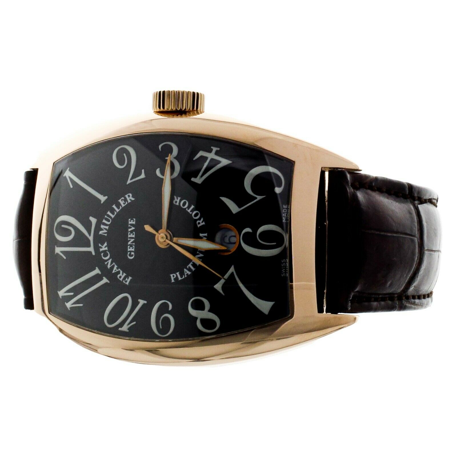 Franck Muller Cintrée Curvex Rose Gold Black Dial Alligator 43x60