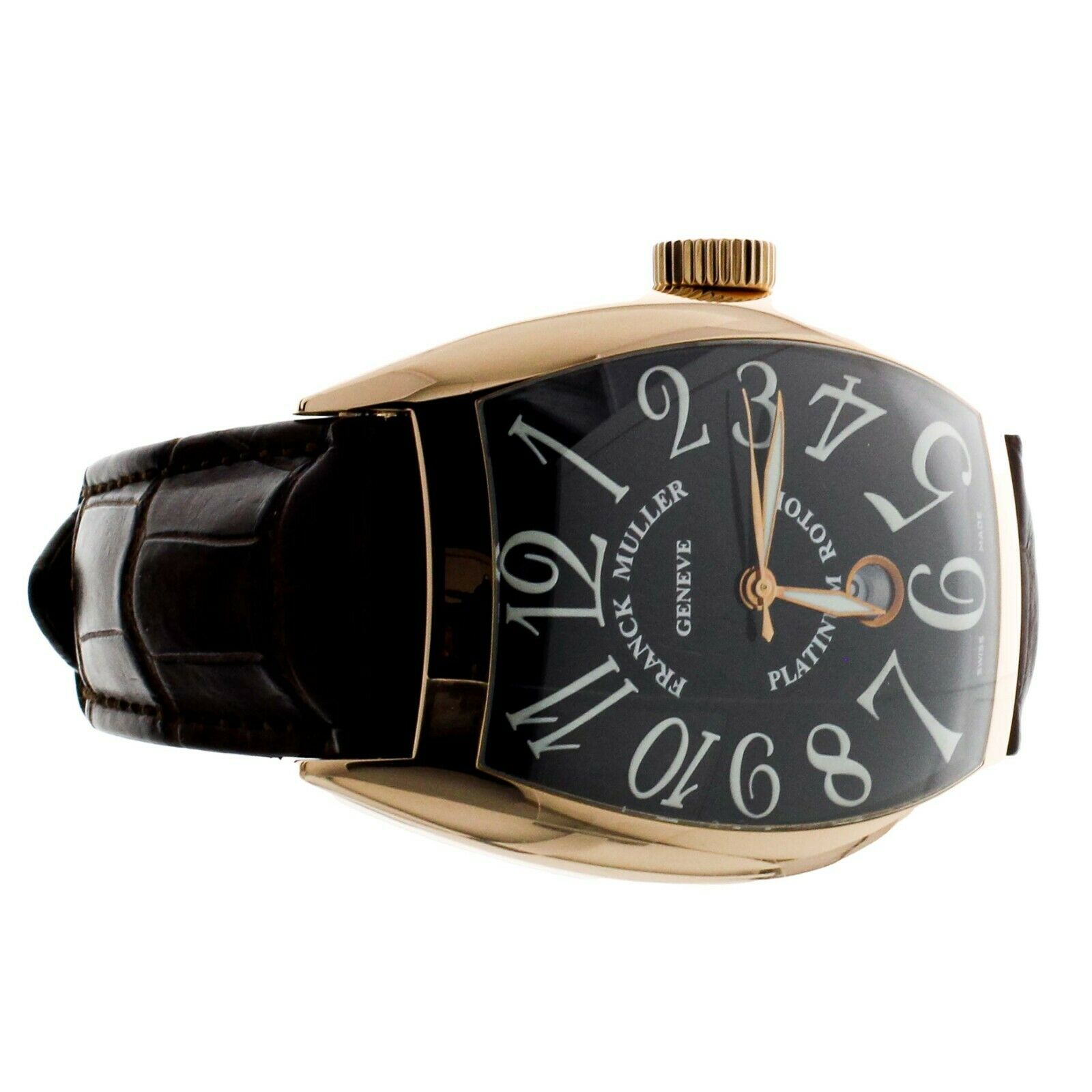 Franck Muller Cintrée Curvex Rose Gold Black Dial Alligator 43x60