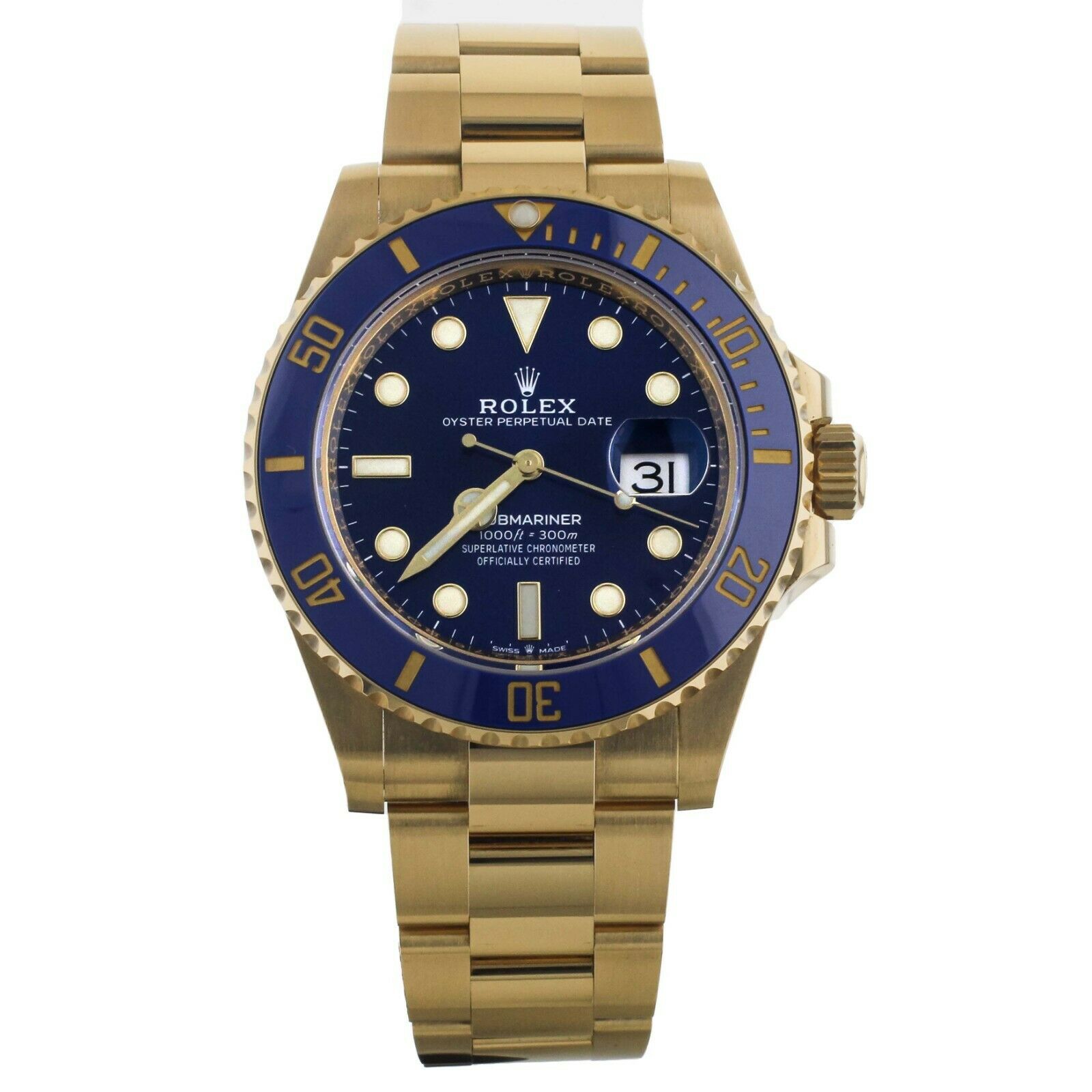 Rolex Submariner Yellow Gold Blue Dial on Gold Bracelet 41mm  Full Set