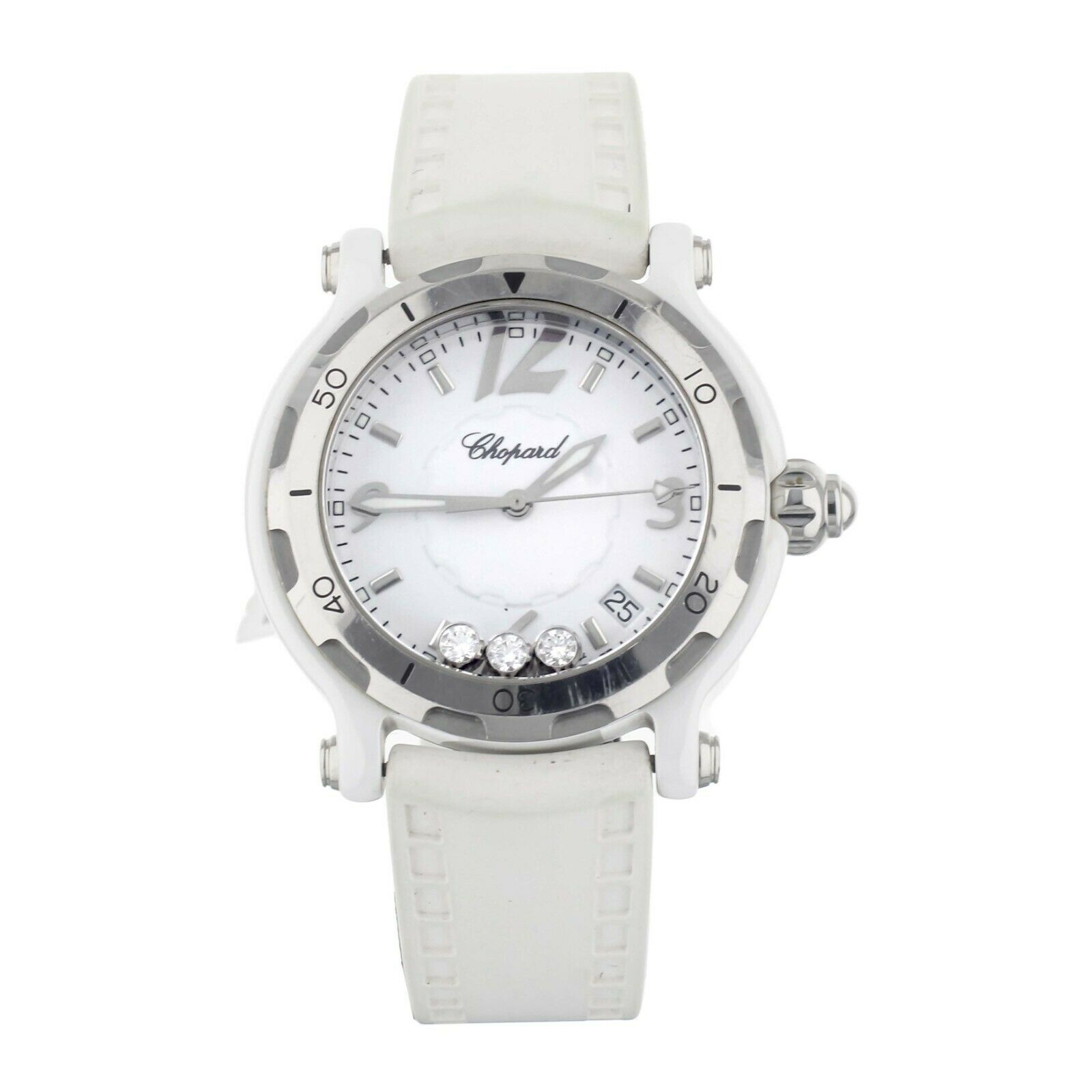 Choppard Happy Sport White Ceramic White Dial Rubber Strap Quartz 38mm