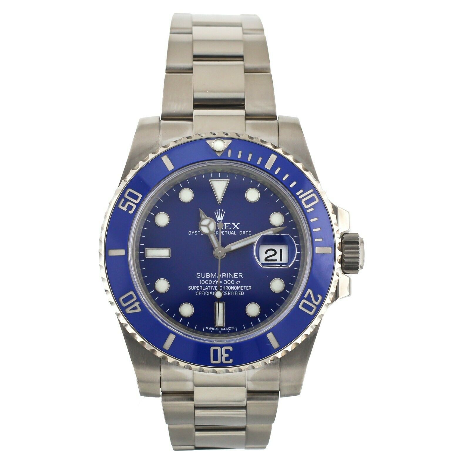 Rolex Submariner Smurf Blue Dial White Gold on Bracelet 40mm  Full Set