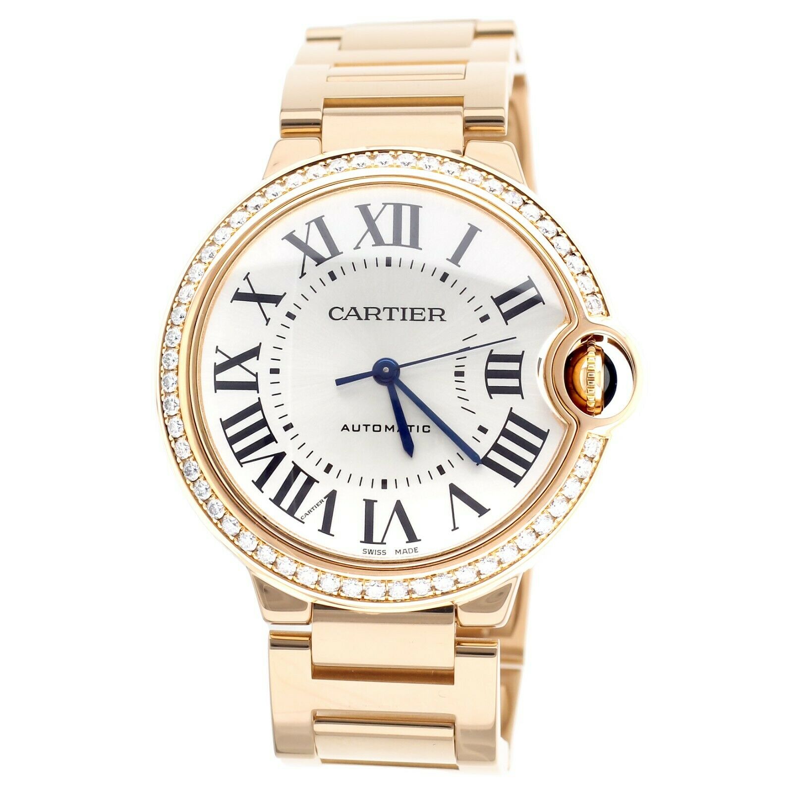 Cartier Ballon Bleu Rose Gold Factory Diamond Bezel on Bracelet 36mm