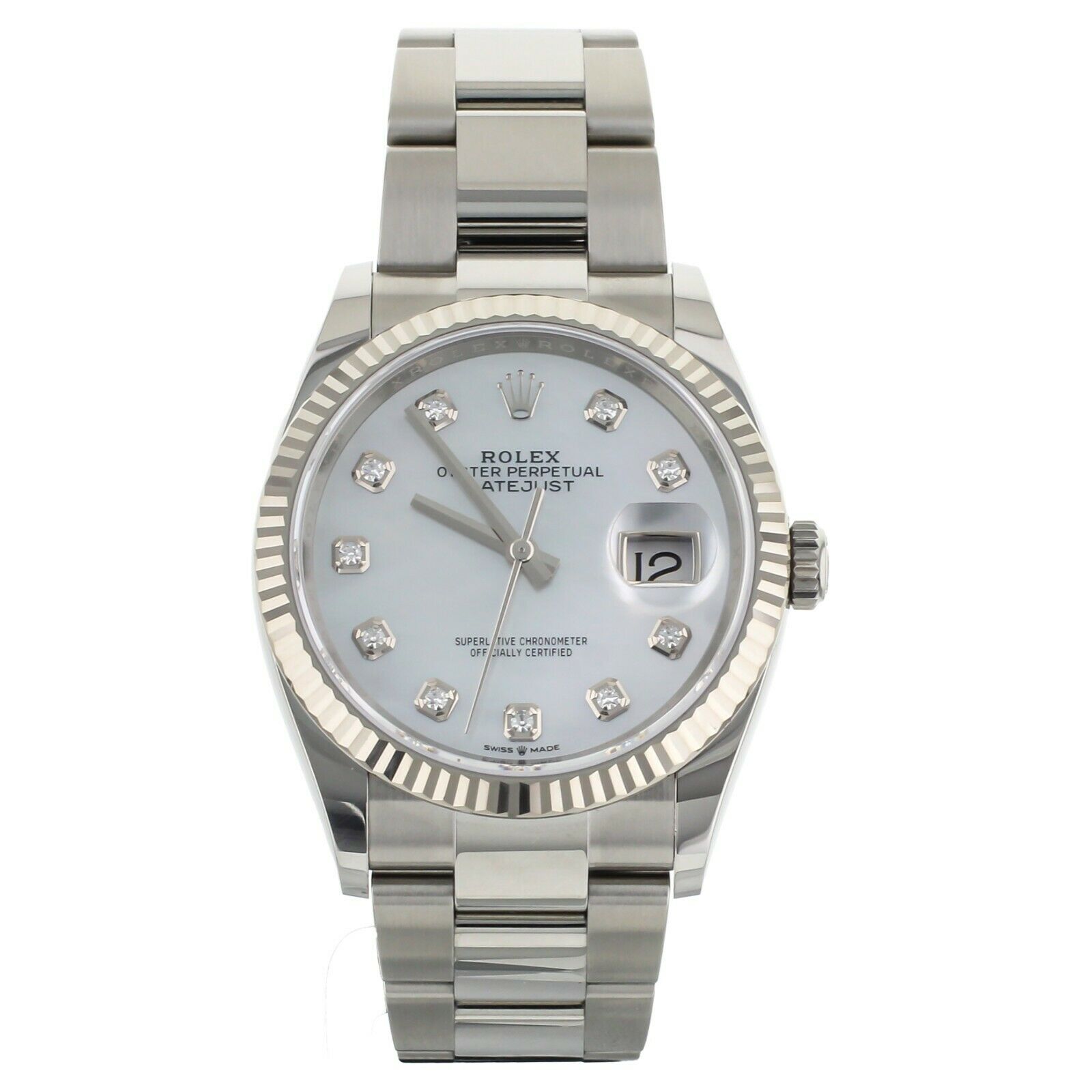 Rolex Datejust Stainless Steel Mother of Pearl Diamond Dial Bracelet 36mm