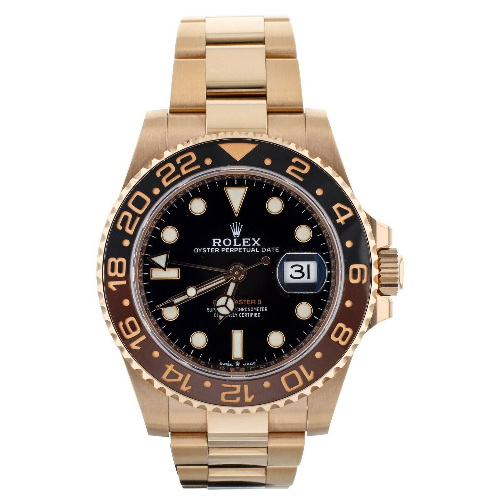 Rolex GMT Master II Root Beer Black Dial Rose Gold GMT 40mm 126715chnr full set