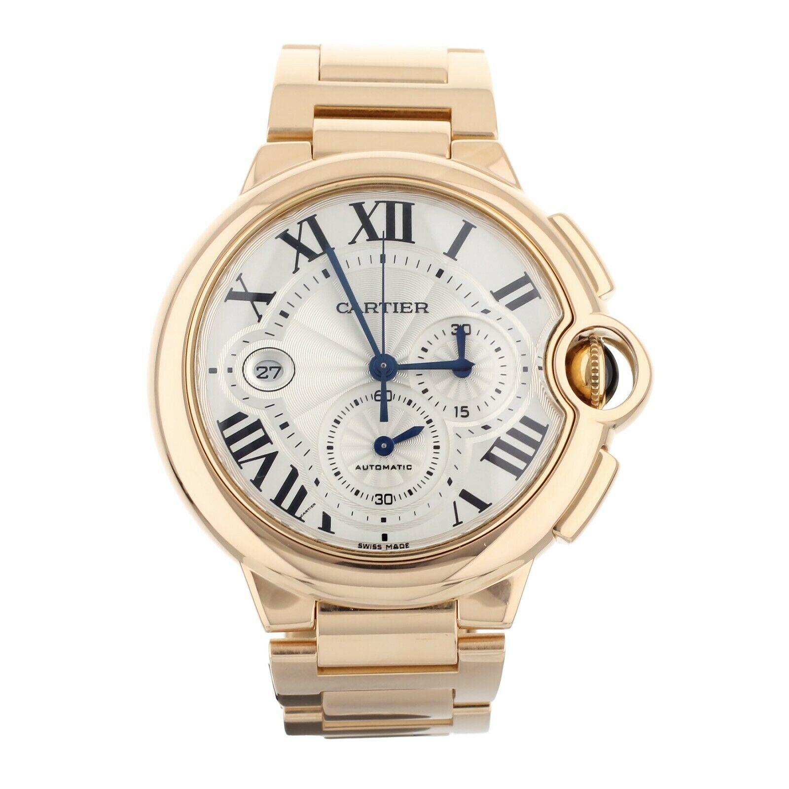Cartier Ballon Bleu Chronograph XL Silver Rose Gold on Bracelet  44MM W6920010